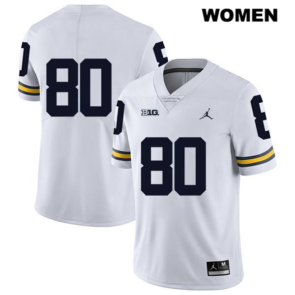Women's NCAA Michigan Wolverines Hunter Neff #80 No Name White Jordan Brand Authentic Stitched Legend Football College Jersey DU25I14AB